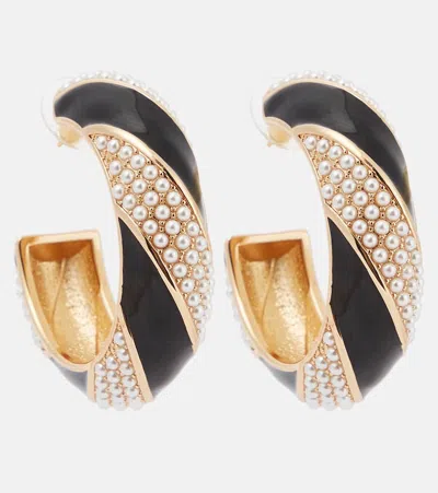 Self-portrait Faux Pearls Hoop Earrings In Gold
