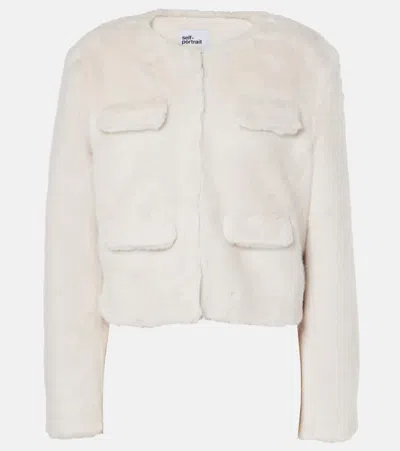 Self-portrait Womens Cream Regular-fit Flap-pockets Faux-fur Jacket In White