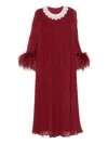 Self-portrait Feather-trimmed Chiffon Midi Dress In Red