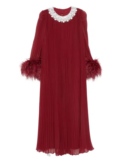 Self-portrait Feather-trimmed Chiffon Midi Dress In Red
