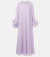 Self-portrait Feather-trimmed Plisse Chiffon Midi Dress In Pink