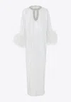 Self-portrait Feather-trimmed Embellished Maxi Dress In White