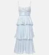 Self-portrait Feather-trimmed Silk-blend Chiffon Gown In Blue