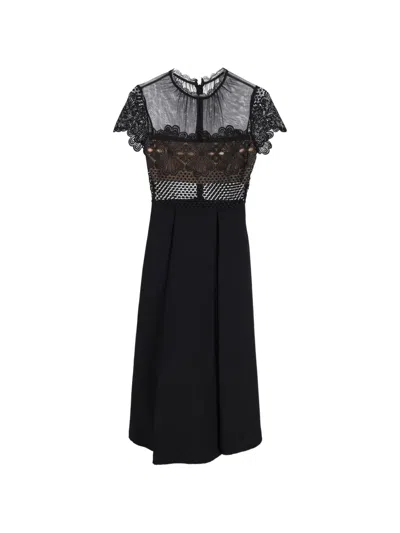 Pre-owned Self-portrait Felicia Embroidered Lace Midi Dress In Black