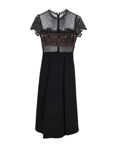 Self-portrait Felicia Embroidered Lace Midi Dress In Black Polyester