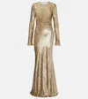 Self-portrait Fil Coupe Open-back Maxi Dress In Gold