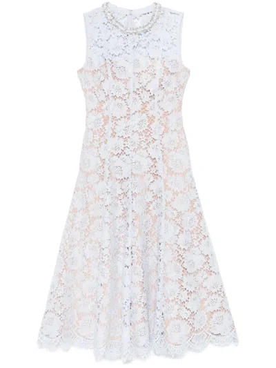 Self-portrait Blue Fine Lace Pearl Midi Dresses Light Blue