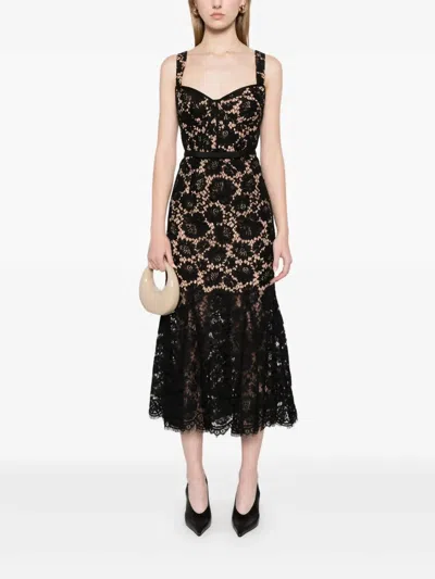 Self-portrait Fine Lace Midi Dress In Black