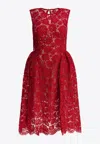 Self-portrait Red Fine Lace Pearl Mini Dresses Red In Red