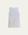 Self-portrait Blue Crewneck Mini Dress With All-over Lace Embroidery And Scallop Hem In Cotton Blend Woman In Blue