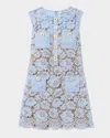 Self-portrait Blue Crewneck Mini Dress With All-over Lace Embroidery And Scallop Hem In Cotton Blend Woman In Blue