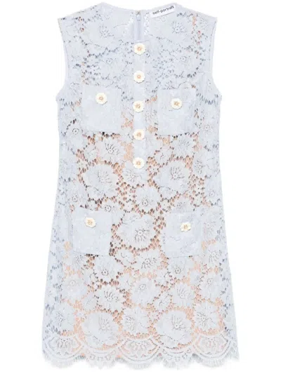 Self-portrait Fine Lace Mini Dress In Blue
