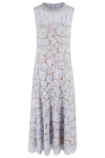 Self-portrait Blue Fine Lace Pearl Midi Dress In White