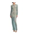 Self-portrait Multicolor Crystal Embellished Fishnet Dress In Green