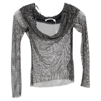 Self-portrait Fishnet Off-shoulder Top In Black Polyester