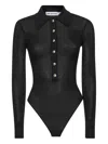 Self-portrait Fitted Black Bodysuit With Polo Collar In Black