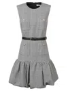 Self-portrait Fitted Bodice Black Dress With Flared Skirt And Scalloped Hemline In Gray