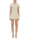 Self-portrait Structured Beige Dress With Classic Collar And Flap Pockets In White