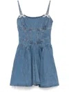 Self-portrait Fitted Denim Dress With Flared Skirt And Bow Embellishments