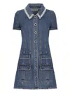 Self-portrait Fitted Denim Dress With Strass-detail Collar In Blue