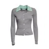 Self-portrait Fitted Grey Merino Wool Cardigan In Gray