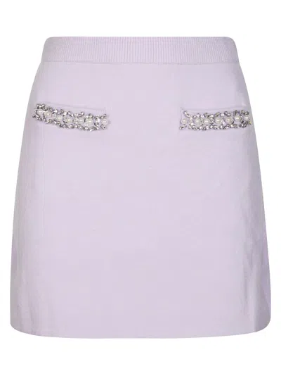 Self-portrait Fitted Knit Skirt With Ribbed Waistband In Purple