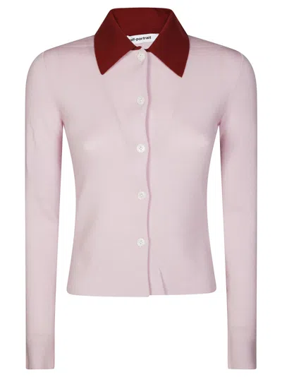 SELF-PORTRAIT SELF-PORTRAIT FITTED MERINO WOOL CARDIGAN WITH CONTRASTING COLLAR