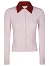 Self-portrait Wool Cardigan With Contrasting Collar In Pink