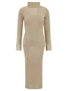 Self-portrait Fitted Midi Dress With High Turtleneck In Brown