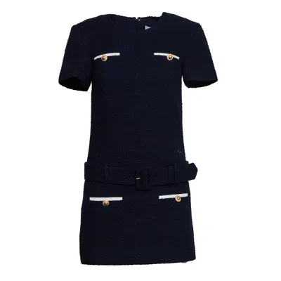 Self-portrait Fitted Navy Boucle Mini Dress In Blue
