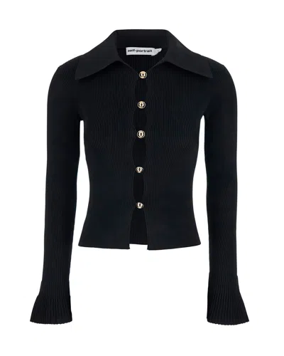 Self-portrait Fitted Ribbed Knit Cardigan With Bold Front Cutouts In Animal Print