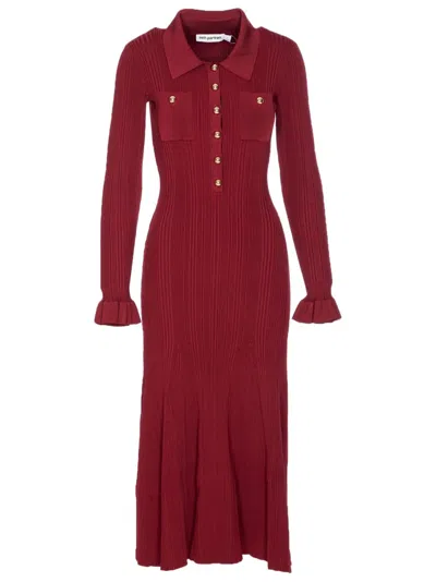 SELF-PORTRAIT SELF-PORTRAIT FITTED RIBBED MAXI DRESS WITH CLASSIC COLLAR