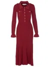 Self-portrait Fitted Ribbed Maxi Dress With Classic Collar In Red
