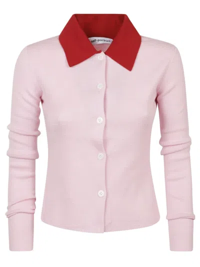 Self-portrait Fitted Sweater With Button-down Front In Pink