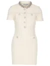 Self-portrait Mini Dress With Knit Tweed Texture And Crystal Accents In Neutral