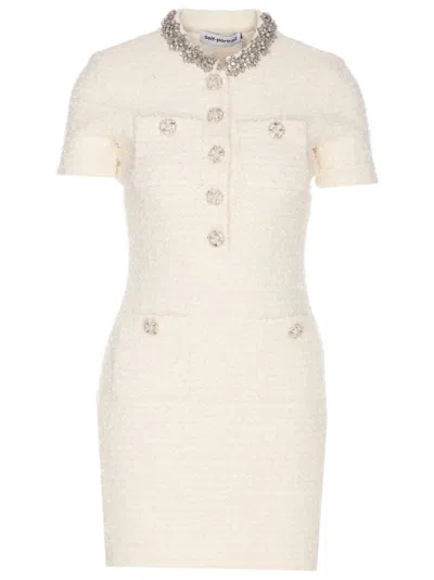 SELF-PORTRAIT SELF-PORTRAIT FITTED WHITE DRESS WITH DECORATIVE BUTTONS