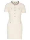 Self-portrait Mini Dress With Knit Tweed Texture And Crystal Accents In Neutral
