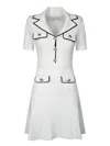 Self-portrait White Mini Dress With Notched Collar And Contrasting Trim In Viscose Blend Stretch Woman In White