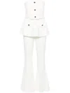Self-portrait Fitted White Trousers With Flared Hem In White