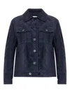 Self-portrait Flap-pocket Suede Jacket In Blue