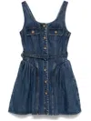 Self-portrait Flared Denim Mini Dress With A In Blue