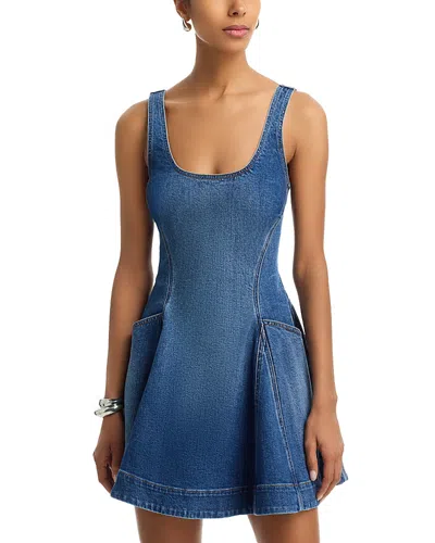 Self-portrait Flared Denim Mini Dress In Blue