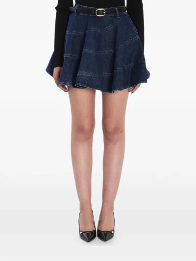 Self-portrait Self Portrait Fitted Waist Flared Mini Denim Skirt In Blue