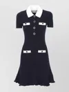 Self-portrait Flared Hem Dress Ribbed Texture In Black