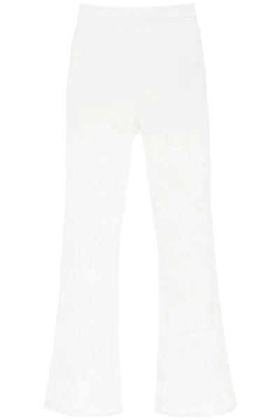 Self-portrait Flared Hem Lace Trousers For Women In White