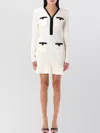 Self-portrait Textured White Dress With Beaded V-neckline In White