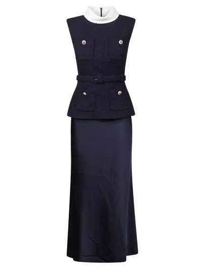 SELF-PORTRAIT FLARED MAXI DRESS WITH HIGH NECKLINE