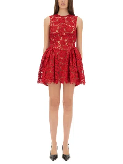 SELF-PORTRAIT FLARED RED LACE MINI DRESS