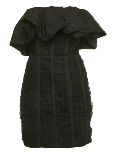 Pre-owned Self-portrait Flocked Strapless Mini Dress In Black