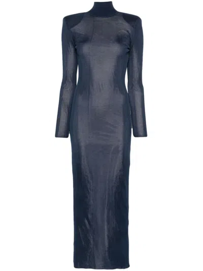 Self-portrait Floor-length Dress With Mock Neck In Gray